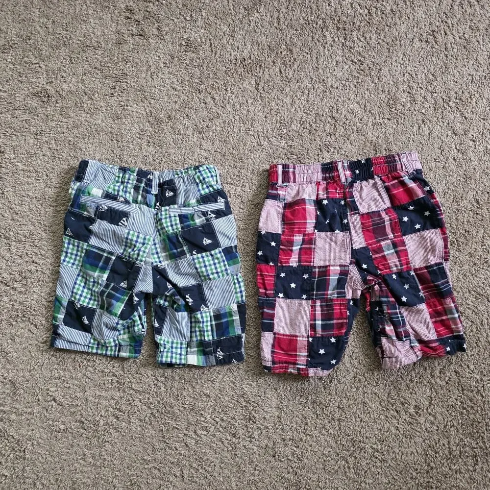 Lot Of 2 Gymboree Madras Plaid Chino Shorts Boys Size 8 Blue Red Green Summer